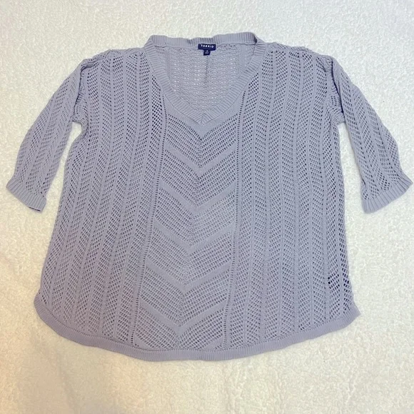 Torrid Womens Gray V-Neck 3/4 Sleeve Open Knit Textured Sweater - Picture 6 of 11
